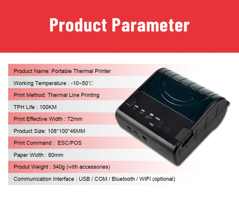 COM recarregável WIFI 80mm Portbale Mini Thermal Printer Bluetooth